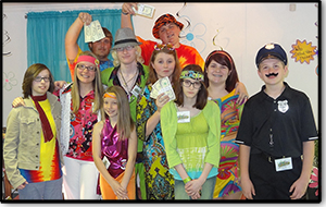 The cast of the 1970's themed play called Moolah Mystery