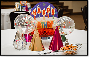 Birthday Party hats and balloon Table Decor